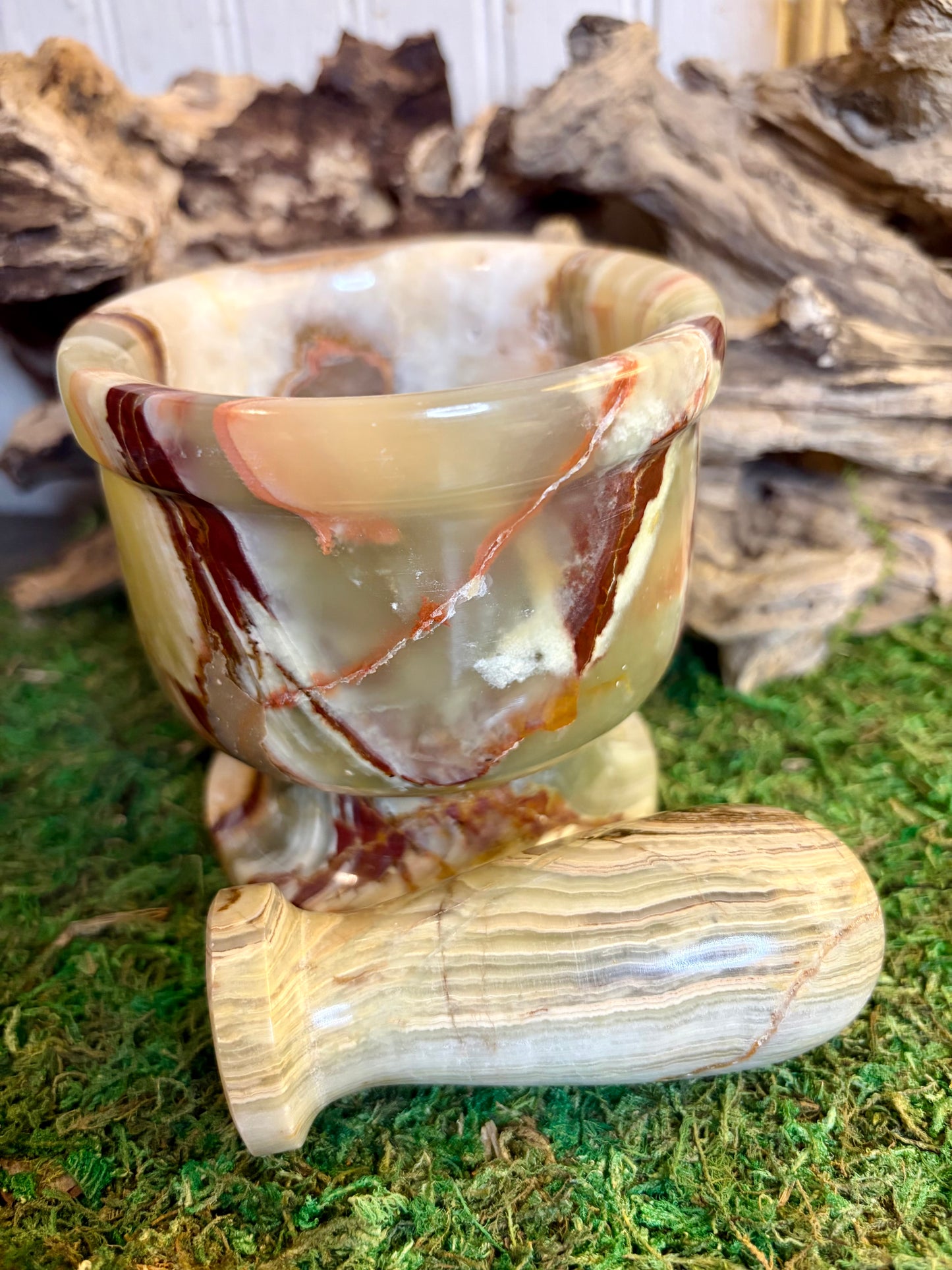 Green onyx mortar and pestle